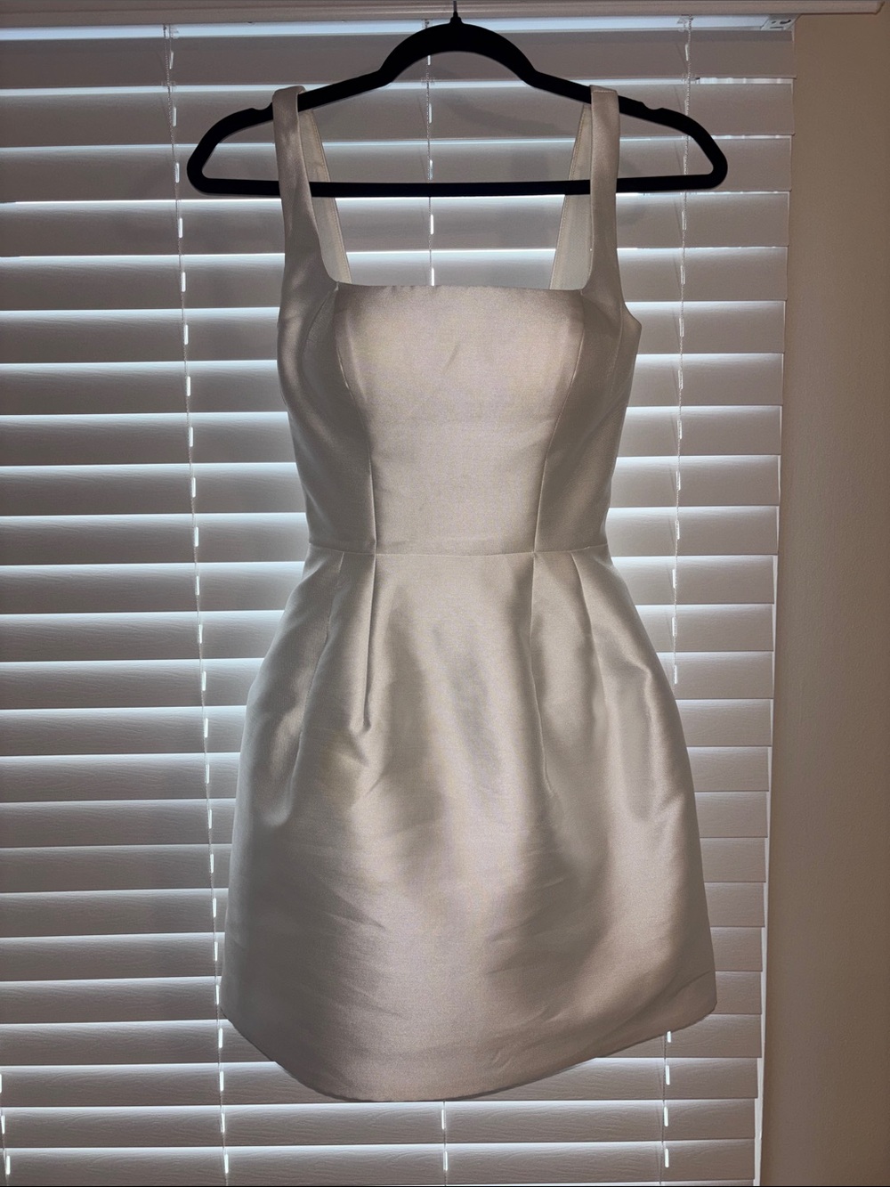 UNTAMED PETALS BY AMANDA JUDGE White Satin Square Neck Mini Dress